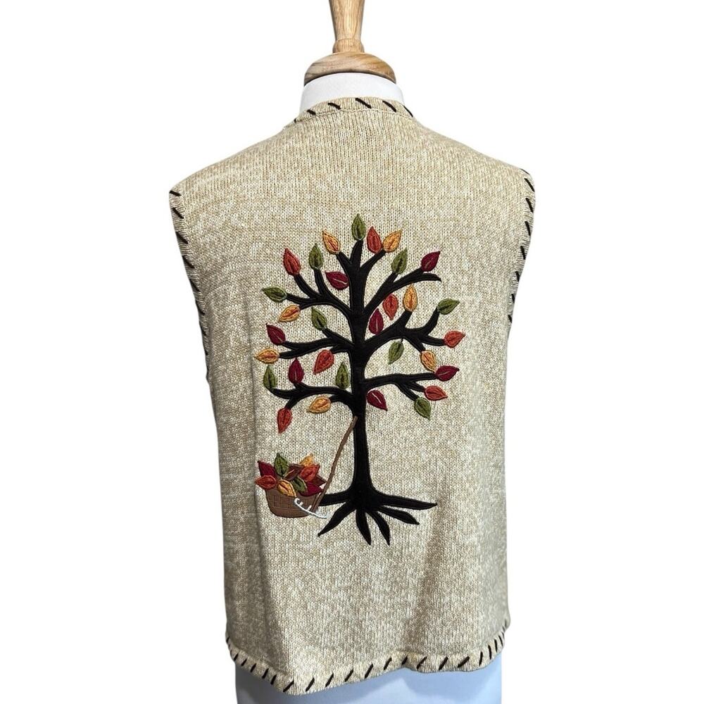 Designers Studio Sweater Vest TREE OF LIFE Maple Acorn Applique NWT size large - Picture 7 of 8